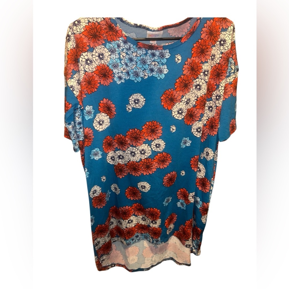 LuLaRoe Blue and Red Floral Short Sleeve Top
